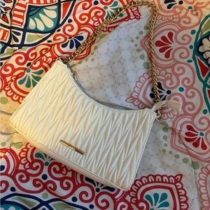 Aldo Cream Quilted Shoulder Bag with Gold Chain